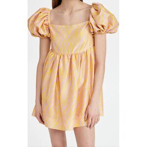 Azeeza Kam Mini Dress Pink Yellow Zebra Puff Sleeve- Size S